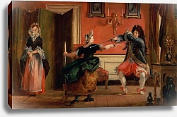 Постер Лесли Чарльз Jourdain Fences his Maid, Nicole with his Wife Looking on. Scene From 'Le Bourgeois Gentilhomme'