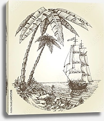 Постер Парусник на морском тропическом побережье