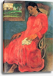 Постер Гоген Поль (Paul Gauguin) Женщина в красном 2
