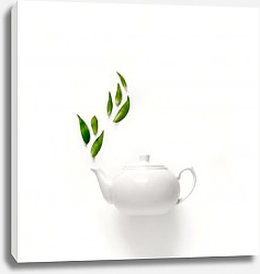 Постер Белый чайник с зеленым чаем