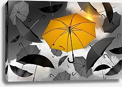 Постер Желтый зонтик среди серых