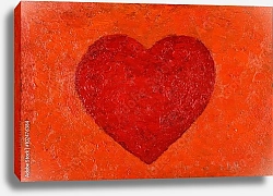 Постер Красное сердце на оранжевом
