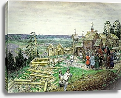 Постер Васнецов Аполлинарий Основание Кремля. Постройка новых стен Кремля Юрием Долгоруким в 1156 году. 1917