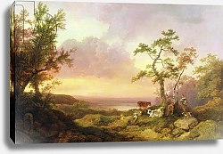 Постер Лютербург Филип Landscape with Cattle and Peasant, c.1781