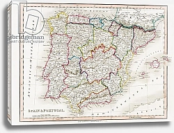 Постер Школа: Английская 19в. Map of Spain and Portugal, from 'Smith's General Atlas', published by C. Smith Mapseller, 1850