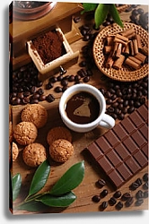 Постер Чашка эспрессо с шоколадом и печеньем