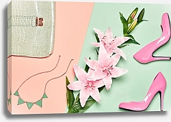 Постер Летняя мода, яркие туфли и лилии