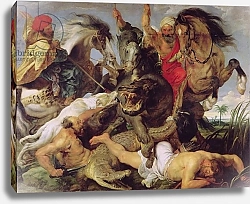 Постер Рубенс Петер (Pieter Paul Rubens) Hippopotamus and Crocodile Hunt, c.1615-16