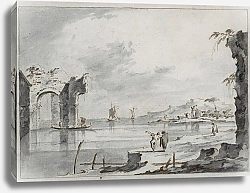 Постер Гварди Джакомо The Venetian lagoon with ruins and figures