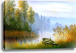 Постер Деревянная лодка на берегу
