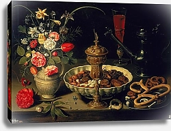 Постер Питерс Клара Still Life of Flowers and Dried Fruit, 1611