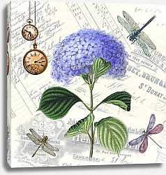 Постер Винтажный коллаж с цветами и стрекозами