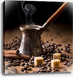 Постер Дымящийся турецкий кофе в турке