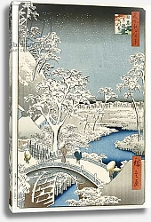 Постер Утагава Хирошиге (яп) Drum Bridge and 'Setting Sun' Hill, Meguro, from the series 'One Hundred Views of Famous Places in Edo', published c.1858