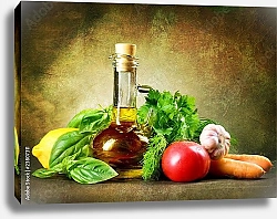 Постер Спелые овощи и оливковое масло