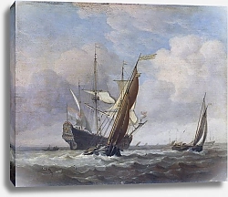 Постер Вельде Вильям Две малых лодки и голландский военный корабль в бриз