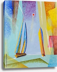 Постер Абстрактный морской пейзаж с яхтами
