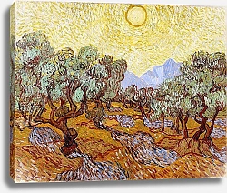 Постер Ван Гог Винсент (Vincent Van Gogh) Оливковые деревья с желтым небом и солнцем