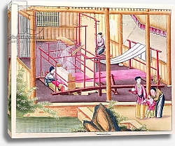 Постер Школа: Китайская 19в. Ms 202 fol.10 Weaving, from a book on the silk industry