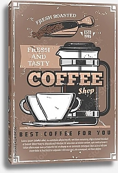 Постер Ретро постер с двумя чашками и кофеником