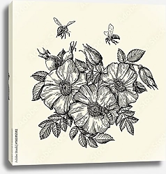 Постер Пчелы, летающие вокруг цветка