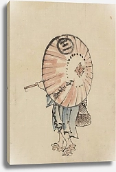 Постер Хокусай Кацушика A person walking to the left, mostly obscured by an open parasol carried over the shoulder