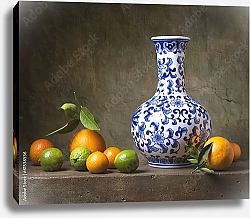 Постер Натюрморт с китайской вазой и фруктами