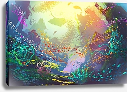 Постер Подводный коралловый рифо с красочными рыбами