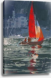 Постер Райт Дженнифер (совр) Red sail boat Salcombe - gouache - 2008