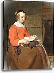 Постер Метсю Габриэль A young woman seated in an interior, reading a letter