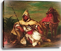 Постер Делакруа Эжен (Eugene Delacroix) Moroccan soldier sitting near his horse, 1845
