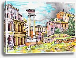 Постер Италия, Рим, красочный городской пейзаж