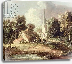 Постер Гейнсборо Томас Landscape with a Church, Cottage, Villagers and Animals, c.1771-2