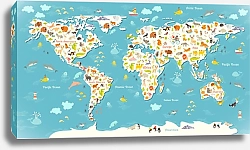 Постер Детская карта мира с животными №2