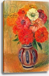Постер Глакенс Уильям Джеймс Zinnias in a Striped Blue Vase