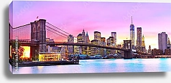 Постер США. Нью-Йорк. Панорама с закатом над Манхэттеном