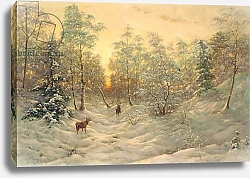 Постер Шульце Иван Deer in a snowy landscape at dusk