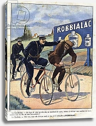 Постер Неизвестен Advertising for Robbialac paint: police officers accuse a cyclist of stealing his bike because he looks new thanks to Robbialac paint. Engraving in “” Le petit journal illustrious””, 1928. Private collection.