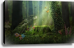 Постер Фантастический пейзаж с бабочками