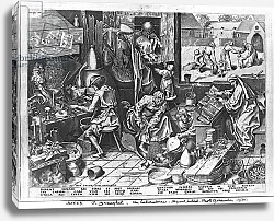 Постер Брейгель  (последователи) The Alchemist at work, engraved by Hieronymus Cock