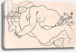 Постер Шиле Эгон (Egon Schiele) Two embracing female nudes, 1918