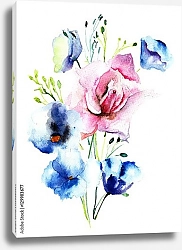 Постер Букет голубых и розовых полевых цветов