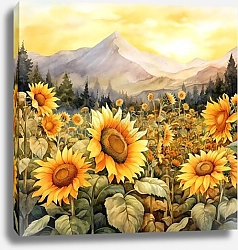Постер Beautiful Sunflower Field Detailed Hand Drawn Painting Illustration. Постер Beautiful Sunflower Field Detailed Hand Drawn Painting Illustration.