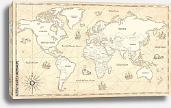 Постер Винтажная карта мира с границами