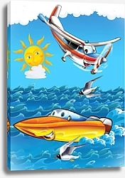 Постер Самолет и катер