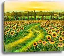 Постер Vintage oil painting depicting sunflowers, heavily textured. Постер Vintage oil painting depicting sunflowers, heavily textured.