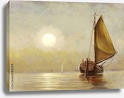 Постер Лодка с парусом в море