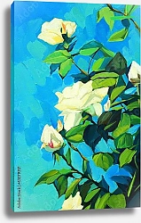 Постер Цветущие белые розы