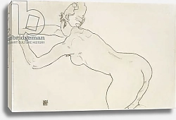 Постер Шиле Эгон (Egon Schiele) Female nude kneeling and bending forward to the left, 1918