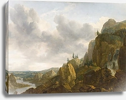 Постер Эвердинген Алларт Northern Mountain Landscape with Waterfall